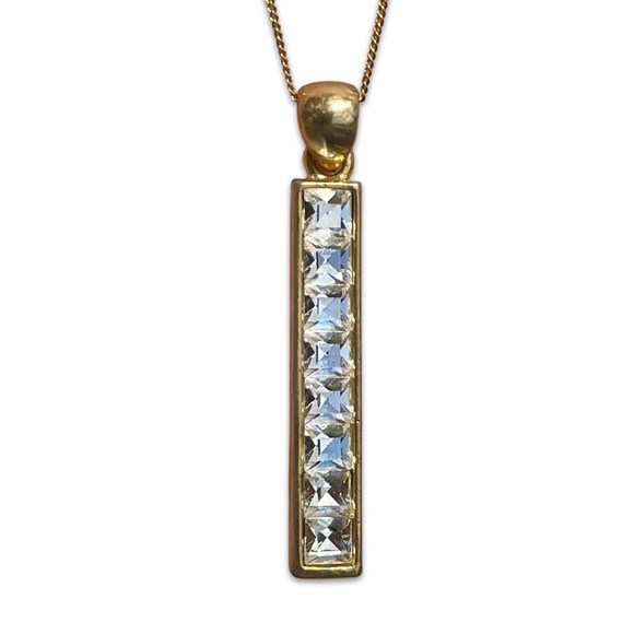 Vintage Jewelry - ❄️Sale❄️
 Vintage gold tone CZ Bar Pendant 1.75” large